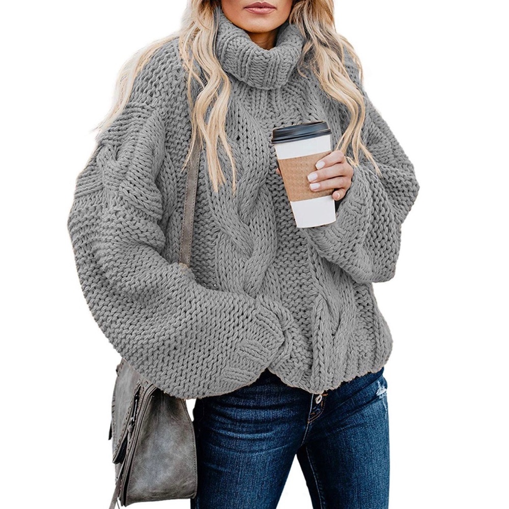 Chunky Knit Balloon Sleeve Turtleneck